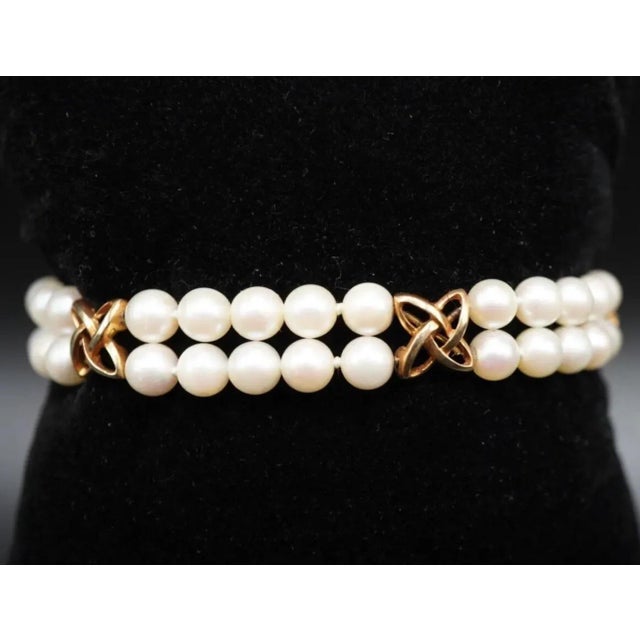 White 1990s Mikimoto Estate Akoya Pearl Double Strand Bracelet 6.5" 14k Gold 5.5 mm For Sale - Image 8 of 9