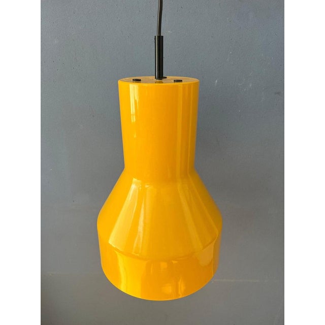 Space Age Industrial Yellow Metal Shaped Pendant Light For Sale - Image 5 of 11