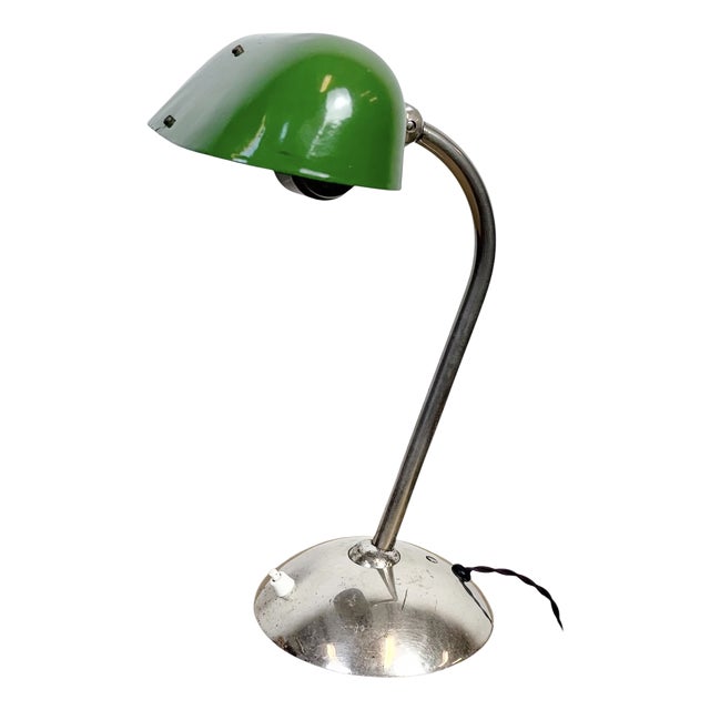 Vintage Green Enamel Banker's Table Lamp, 1950s For Sale