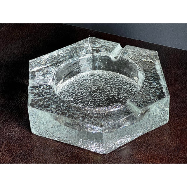Mid-Century Modern Extra Large MCM Ice Glass Hexagon Ashtray For Sale - Image 3 of 9
