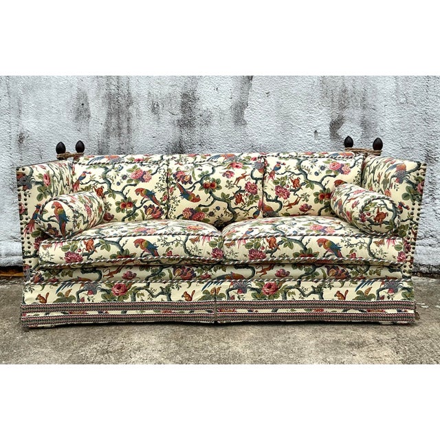 Traditional Vintage Regency Custom Schwartz Paris Printed Knole Drop Arm Sofa For Sale - Image 3 of 12
