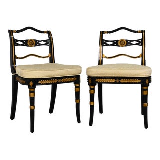 Vintage French Regency Style Cane Black and Gold Chair - a Pair For Sale