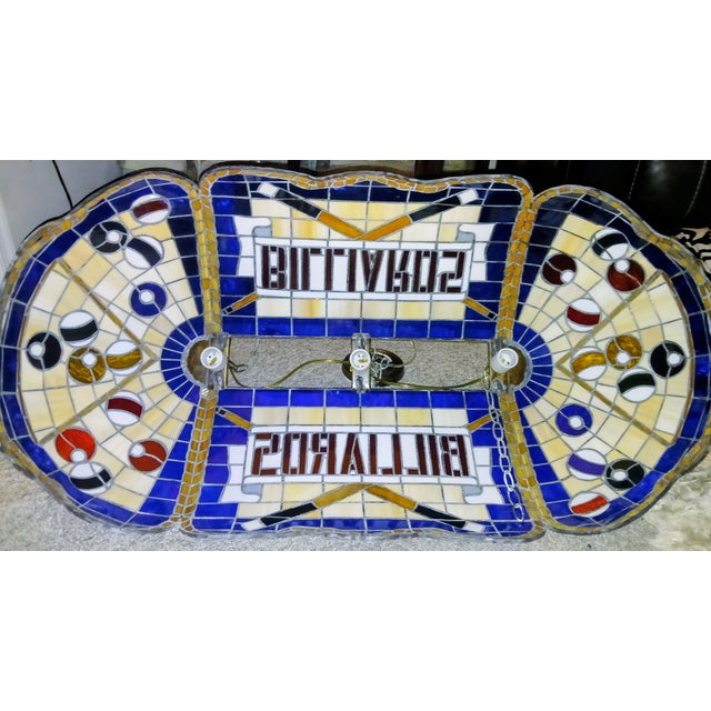 American 1990sVerified Ram Cf-50 Blue/Cream Tiffany Glass Billiards Light — Tested — Uncommon Blue/Cream Colorway For Sale - Image 3 of 9