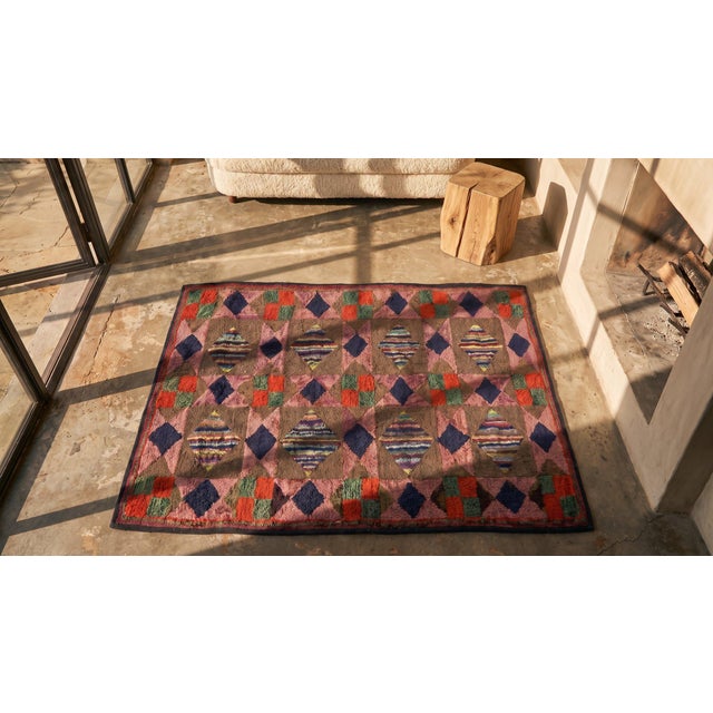 Brown Beautiful Multicolored With Great Geometric Shapes Desings Antique American Hooked Rug. For Sale - Image 8 of 10
