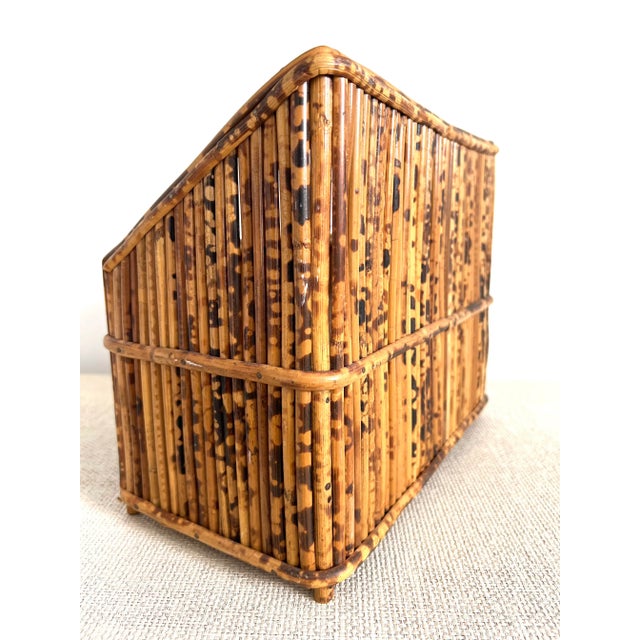 Brown Vintage Burnt Bamboo Tortoise Rattan Desk Organizer For Sale - Image 8 of 8