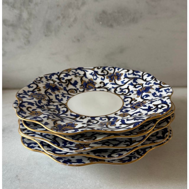 Set of 5 Vintage Coalport Mandarin Blue and Gold Scalloped Salad Plates For Sale In Austin - Image 6 of 10