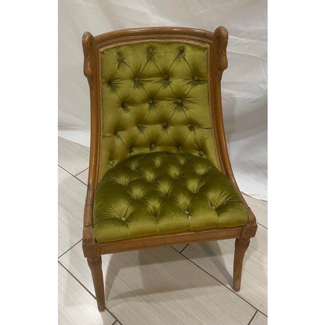 1920s Antique Gooseneck Armless Child Tufted Chair in
