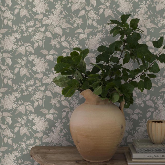 English Sample - Boråstapeter Syren Wallcovering In Olive For Sale - Image 3 of 4