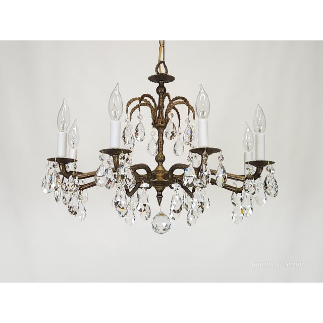 Antique 8 Arm Dark Patina Opulent Brass Cut Lead Glass Crystal Chandelier For Sale - Image 9 of 15