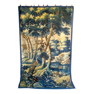 Flemish 18 Century Verdure Three Birds and Thistle Plant For Sale