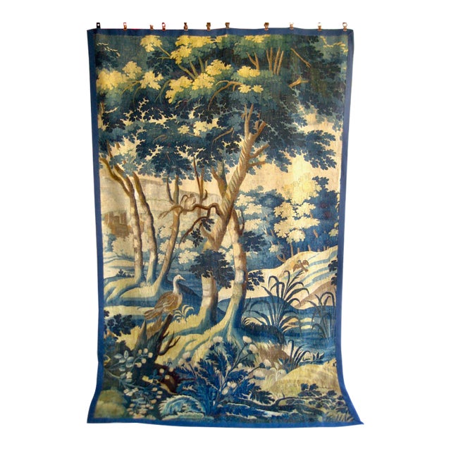 Flemish 18 Century Verdure Three Birds and Thistle Plant For Sale