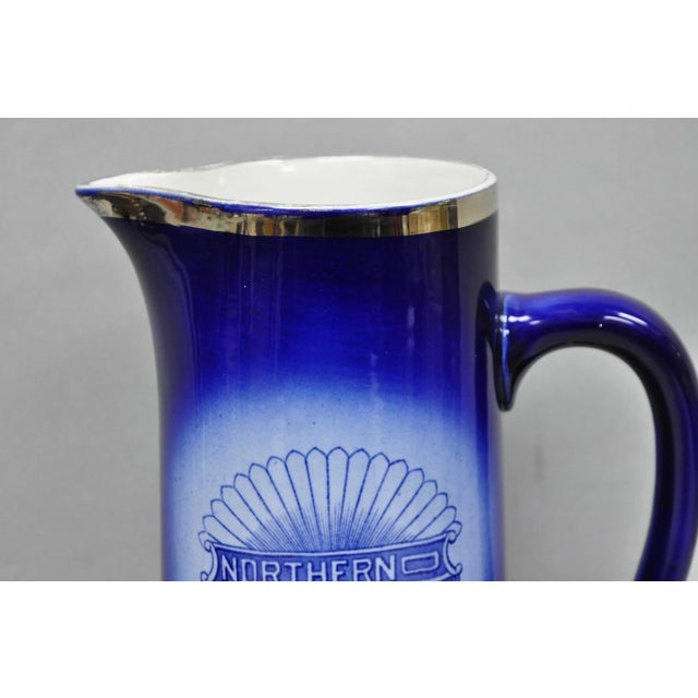 Antique 1913 60th Anni Northern Lodge No. 25 Masonic Cobalt Blue Ceramic Pitcher For Sale - Image 4 of 16