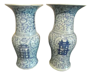 19th C Chinese Blue & White Vases - Unmatched Pair