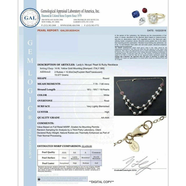 Akoya Pearl Ruby Necklace 14k Gold Certified For Sale - Image 9 of 9