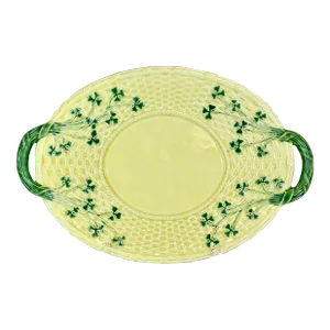 1980s Hollywood Regency Portuguese St Patrick’s Shamrock Yellow Platter, Bordallo Pinneiro.