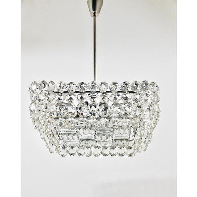 Gold Large Austrian Square Chandelier with Diamond-Shaped Crystals from Bakalowits & Söhne, 1950s For Sale - Image 8 of 18