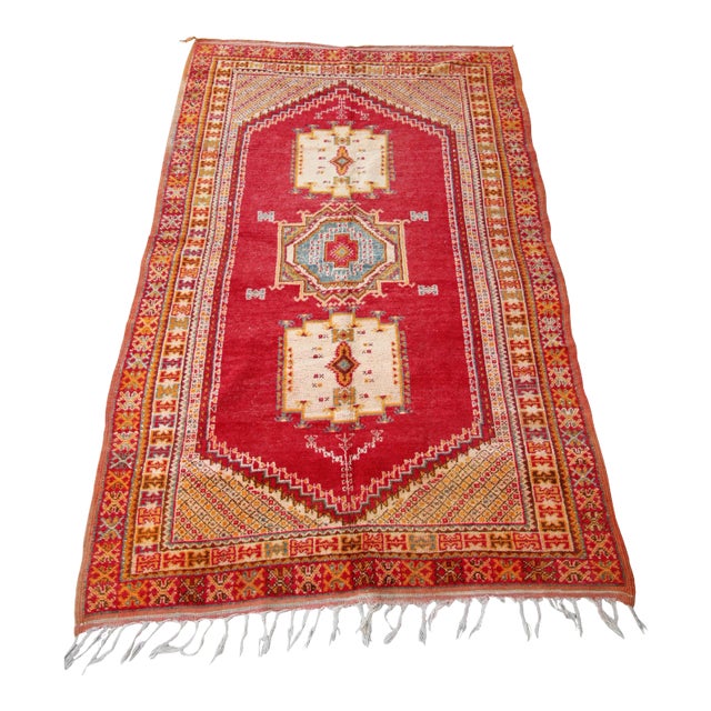 1960s Moroccan Vintage Hand-Woven Tribal Rug For Sale