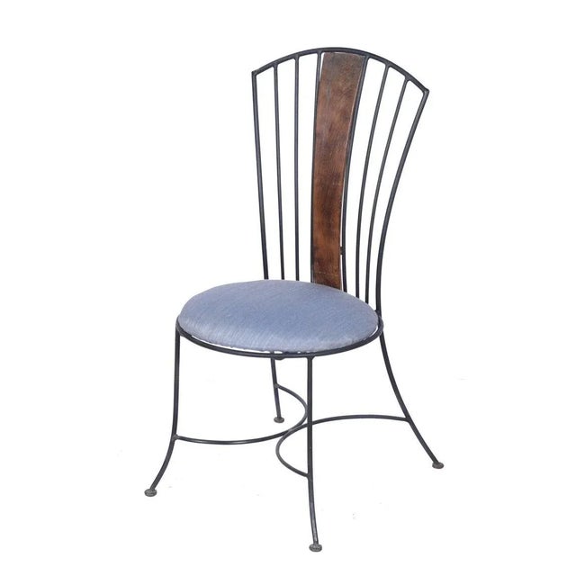 Lapis and Mother of Pearl Pietra Dura Cafe Table and 4 Iron Chairs with Cushions For Sale In Nantucket - Image 6 of 10