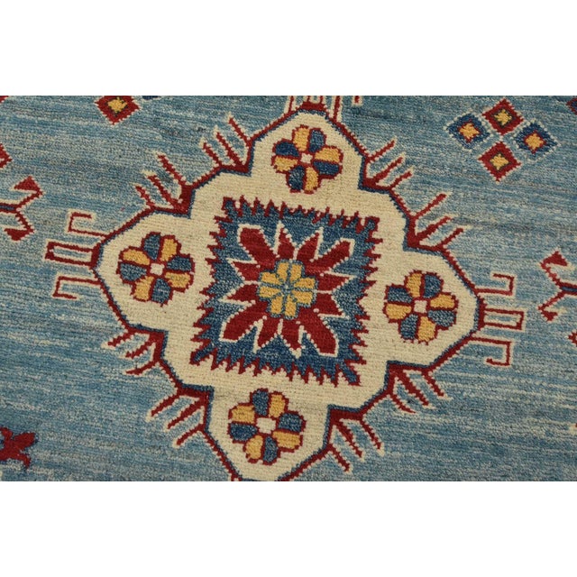 Kazak Rug 10’1” X 13’6” Blue Wool Tribal Hand-Knotted Oriental Carpet For Sale - Image 4 of 15