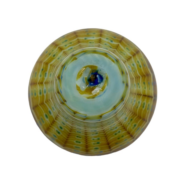 Orient and Flume Mouth Blown Zipper Pattern Glass Vase 1974 For Sale - Image 11 of 11