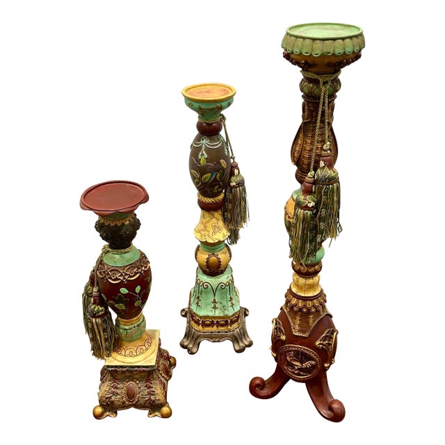 VTG Tracy Porter Handpainted Candle Holders W/ Tassels, Set of 3 For Sale