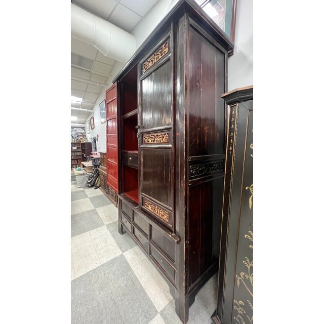 Maroon Large 19th Century Asian Cabinet For Sale - Image 8 of 13
