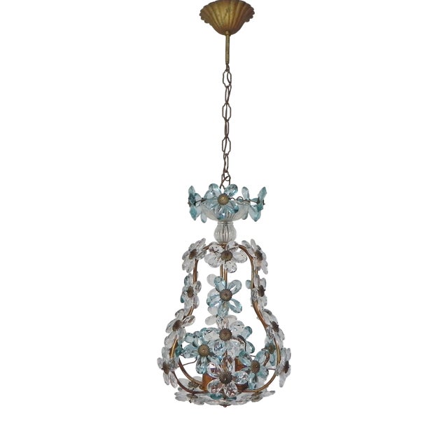 Pendant Lamp in Blue and Clear Crystal, 1930s For Sale