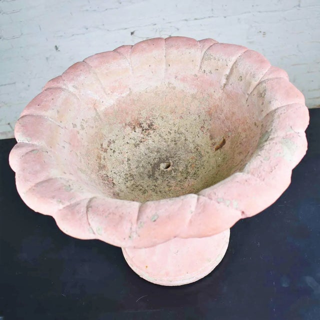 Paint Antique Salmon Red Concrete Garden Urn Planter For Sale - Image 7 of 13