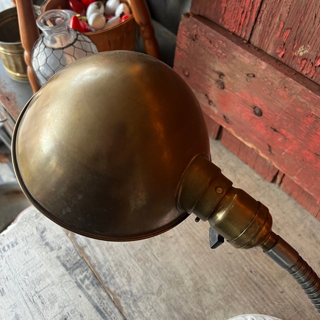 Metal Vintage Adjustable Brass & Cast Iron Gooseneck Desk Lamp For Sale - Image 7 of 16