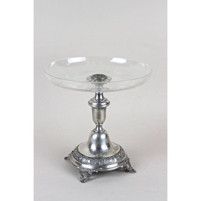 Silver Centerpiece with Engraved Glass Bowl, Austria, 1895 For Sale - Image 9 of 15