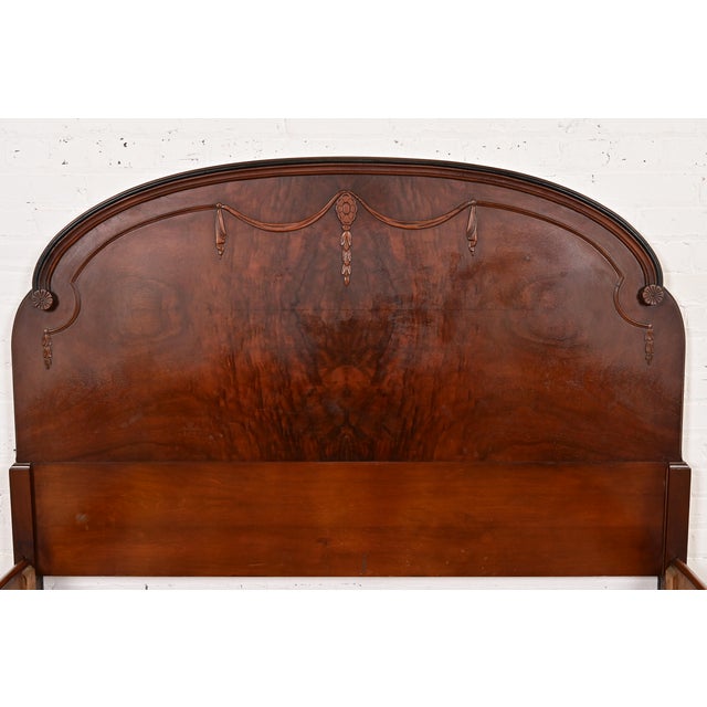 Berkey & Gay Style Antique French Regency Louis XVI Burled Walnut Full Size Bed, Circa 1920s For Sale In South Bend - Image 6 of 8