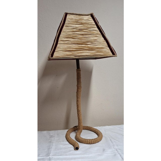 Vintage Rope Table Lamp with Handmade Raffia Shade from Lamplove, 1980s, in Very Good conditions. Designed 1980 to 1989...