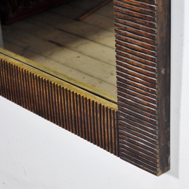 Brutalist Vintage Brutalist Mirror in Oak, 1970s For Sale - Image 3 of 10