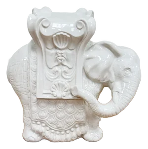 Vintage Ivory Ceramic Elephant Table or Garden Stool