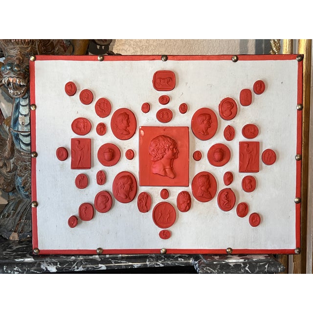 Red Set of Three Grand Tour Neoclassical Vintage Red Plaster Cast Waxed Intaglio Arrangements For Sale - Image 8 of 12
