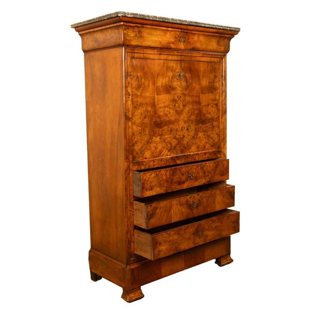 Antique French Louis Philippe Burr Walnut Secrétaire À Abattant Desk Chest 1840 For Sale - Image 14 of 18