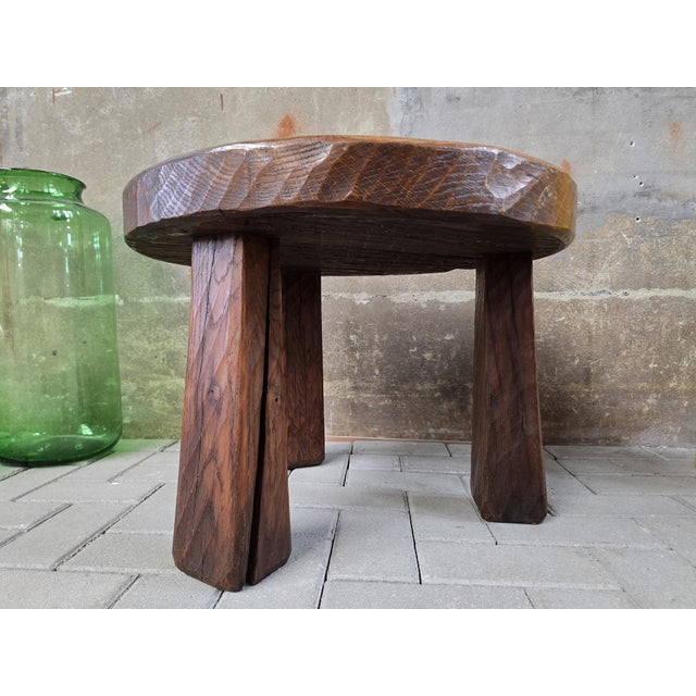 Brutalist Round Oak Coffee Table, 1970s For Sale - Image 9 of 9