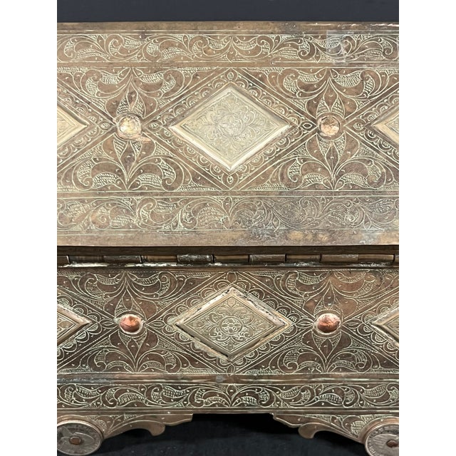 Antique Islamic Bronze Silver and Gold Inlaid Betel Nut Box (Very Heavy) For Sale - Image 14 of 17