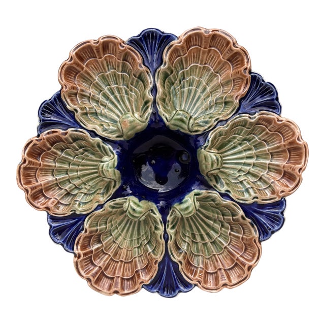 Very Rare French Majolica Oyster Plate Fives Lille, Circa 1890 For Sale
