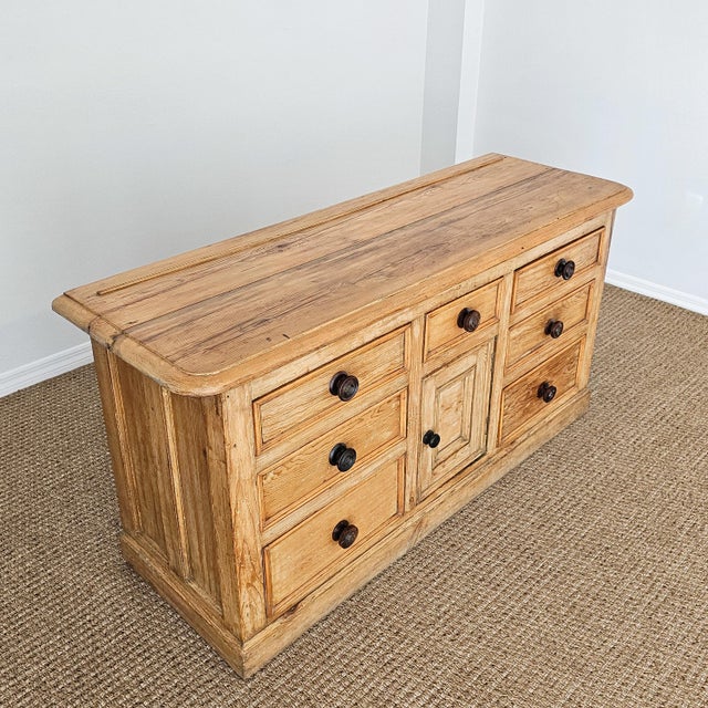 Farmhouse Antique English Pine Sideboard Circa 1880 Farmhouse Buffet Dresser 7 Drawer For Sale - Image 3 of 10
