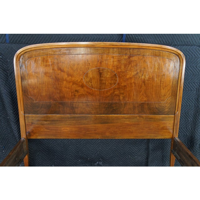 Antique French Louis XVI Burl Walnut Full Size Bed W Wrap Around Footboard For Sale - Image 11 of 13