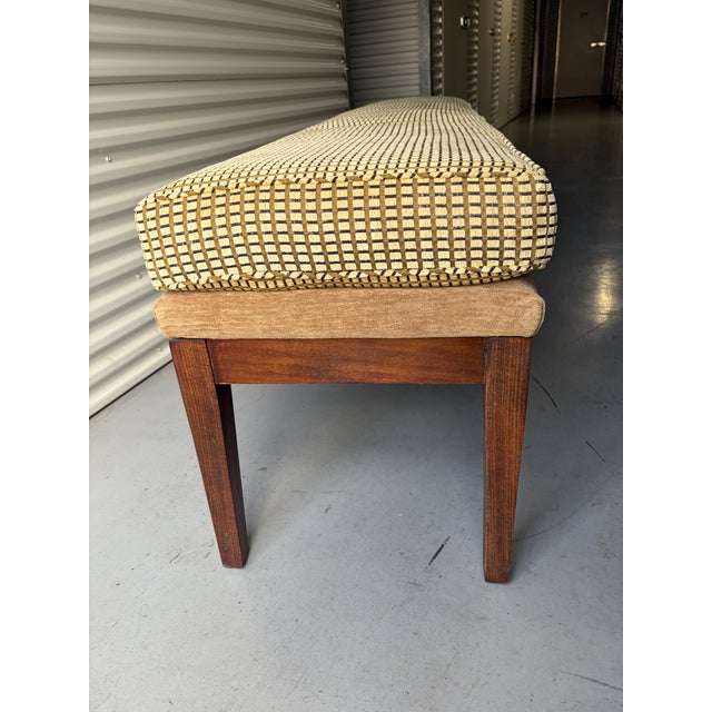 Mid-Century Modern Upholstered Walnut Frame Accent Bench McM-Inspired Transitional Traditional For Sale - Image 3 of 10