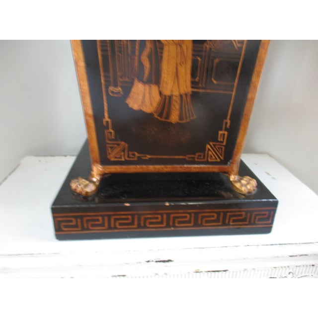 1980s Vintage French Provincial Metal Chinese Design Black & Gold Wastebasket For Sale - Image 4 of 9