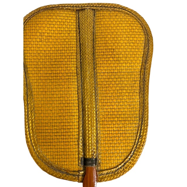 Mid 20th Century Vintage Woven Rattan Hand Fan With Carved Wooden Handle For Sale - Image 5 of 7