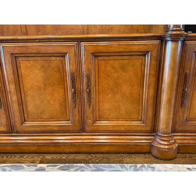 Wood Century Furniture Traditional European Style Pecan Wood Finish Entertainment Center For Sale - Image 7 of 12