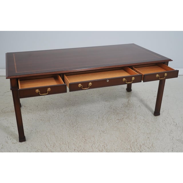 Chippendale Council Craftsman Inlaid Mahogany Chippendale Desk For Sale - Image 3 of 17