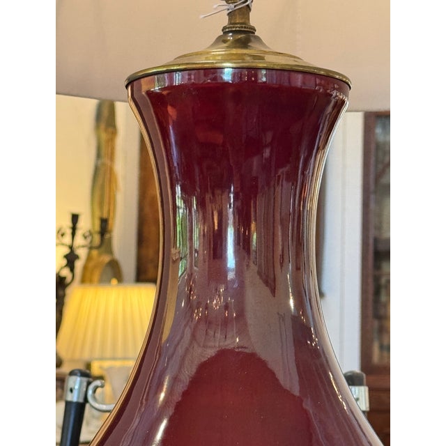 1920s Sang De Boeuf Glazed Lamp on Brass Base For Sale - Image 4 of 9