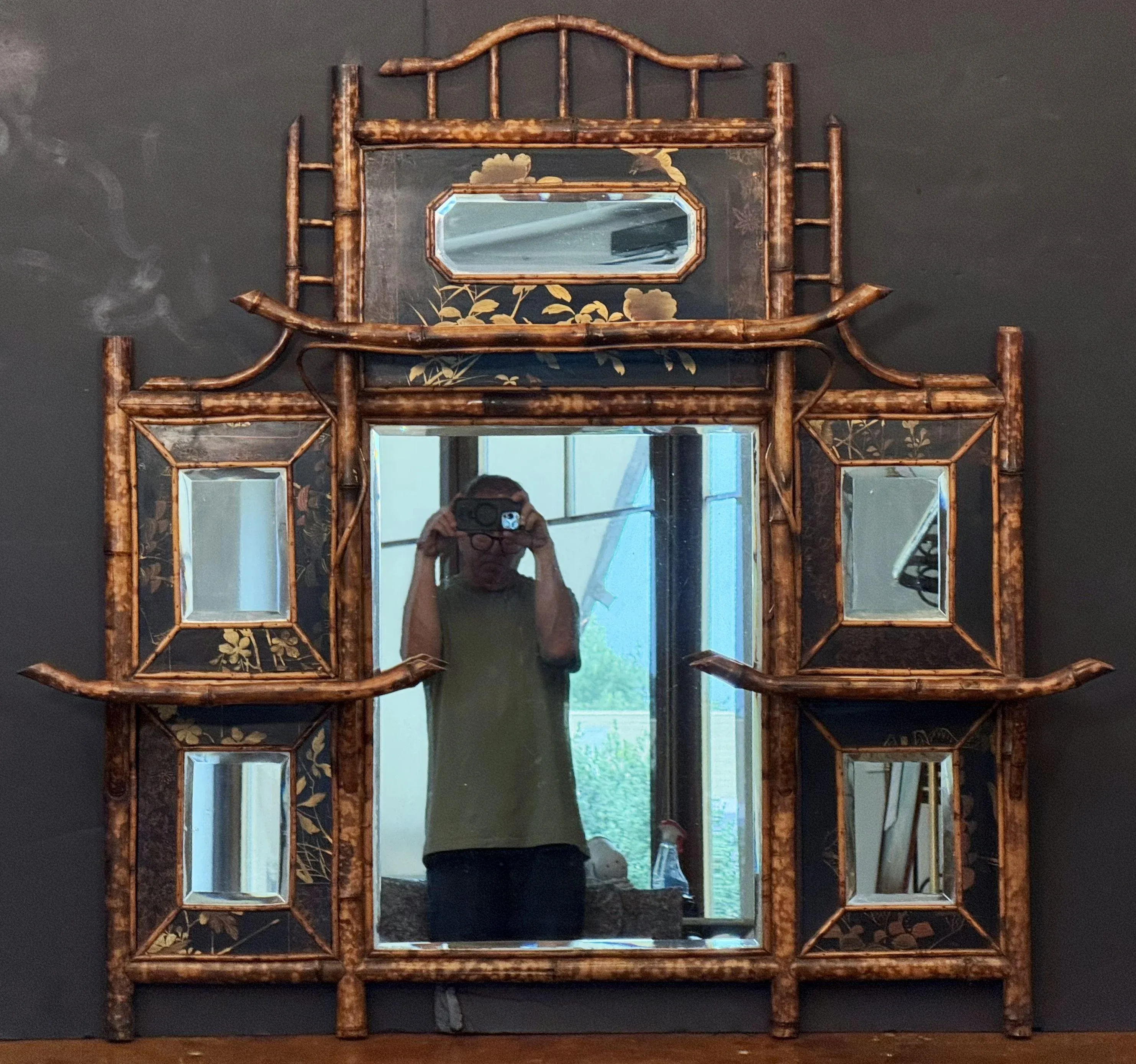 姫鏡台　前黒柿　vintage mirror 組み立て式　民藝 english-bamboo-over-mantle-or-