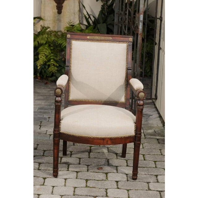 English 19th Century Empire Revival Upholstered Armchairs with Palmettes For Sale In Atlanta - Image 6 of 10