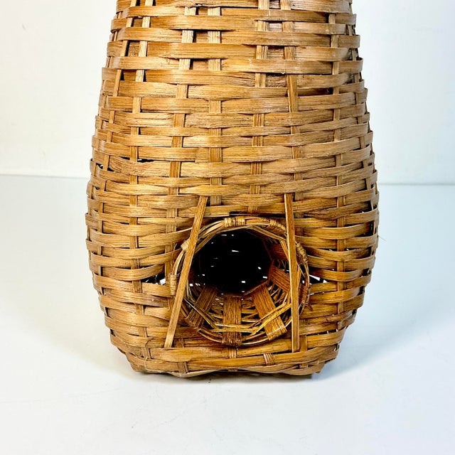 Wood 1940s Vintage Boho Chic Rustic Wicker Eel Trap Basket For Sale - Image 7 of 12